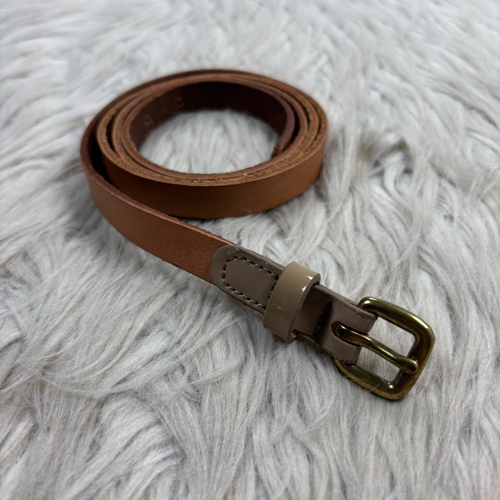 J.Crew Women's M Brown Leather Skinny Waist Belt Preppy Classic - Picture 1 of 4